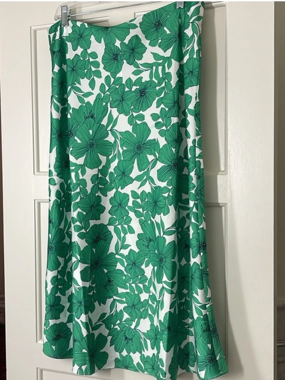 J. Crew Gwyneth Satin Green White Floral Midi Slip Skirt